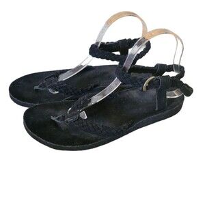 Teva Black Leather Suede Braided Sandals Size 11